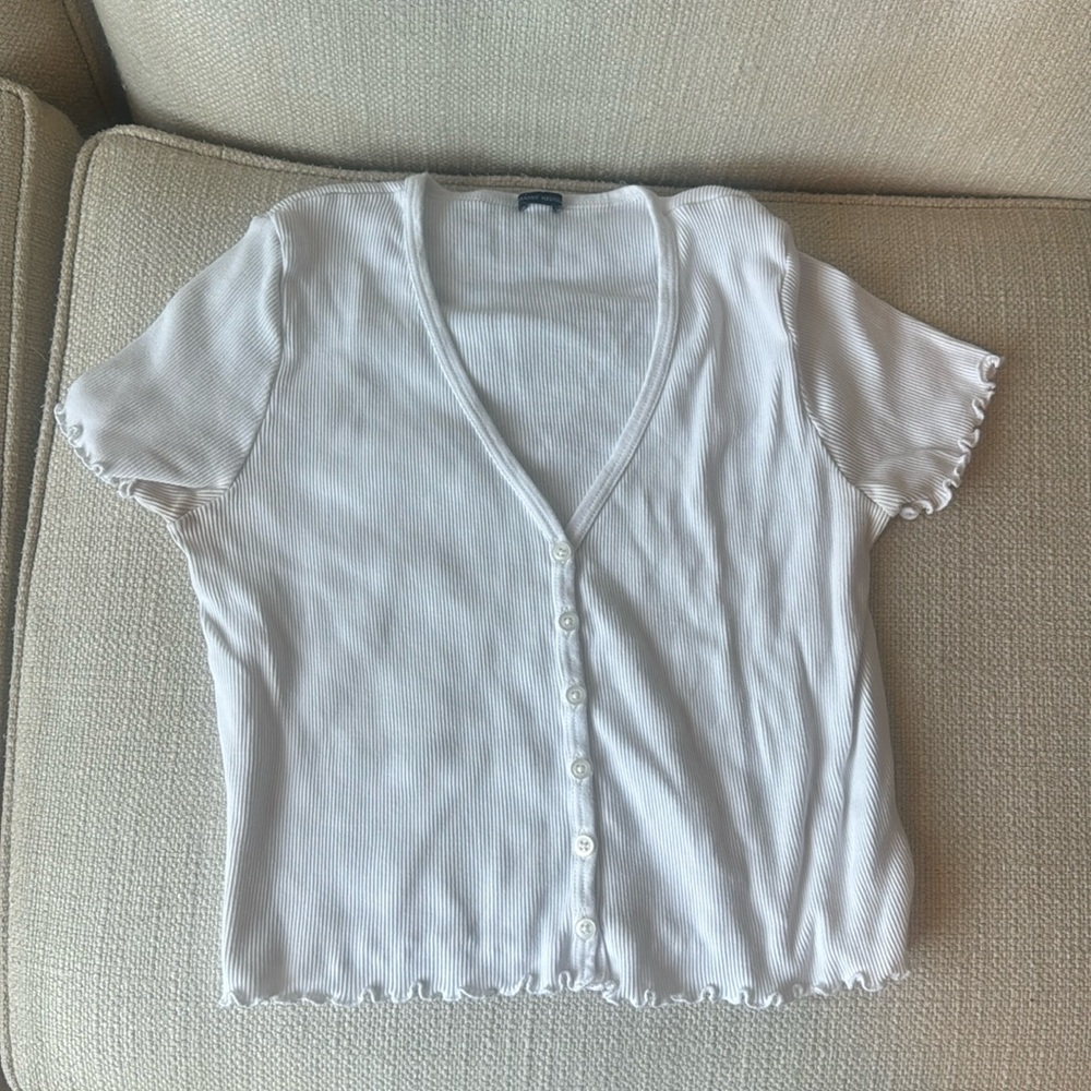 White Brandy Melville Crop Top With Ruffle Sleeves
